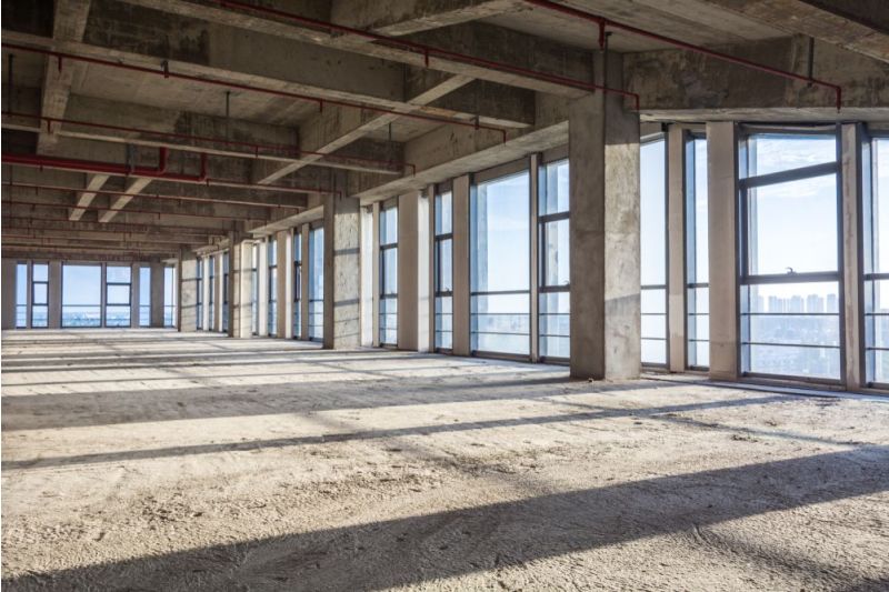 Windows in an empty construction site